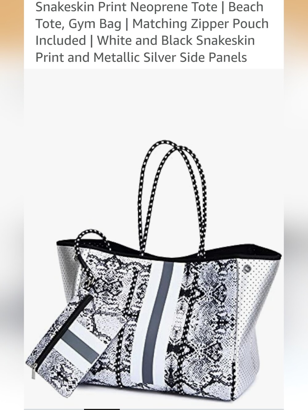 Snake-Print Neoprene Tote Bag in Black & White